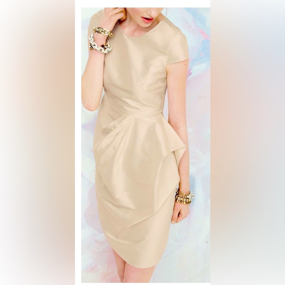 J. Crew Champagne Silk Taffeta Asymmetrical Dress | Size 8